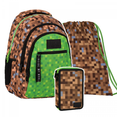 Minecraft  | Set školní batoh, penál, vak-batoh přes rameno  Minecraft pixely