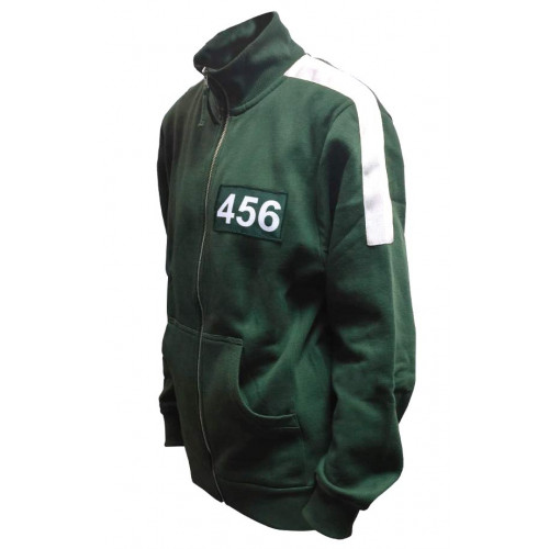 Squid Game | Mikina / tepláková bunda bez kapuce Hra na oliheň, zelená, "Hráč číslo 456"   vel. S