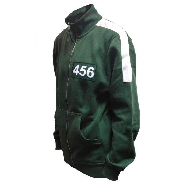 Squid Game | Mikina / tepláková bunda bez kapuce Hra na oliheň, zelená, "Hráč číslo 456"   vel. S