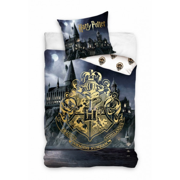 Harry Potter | Povlečení  Harry Potter - erb Bradavice zlatý, bavlněné  140x200, 70x90