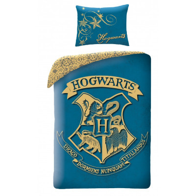 Harry Potter  | Povlečení  Harry Potter - erb Bradavice - modré, bavlněné 140x200, 70x90