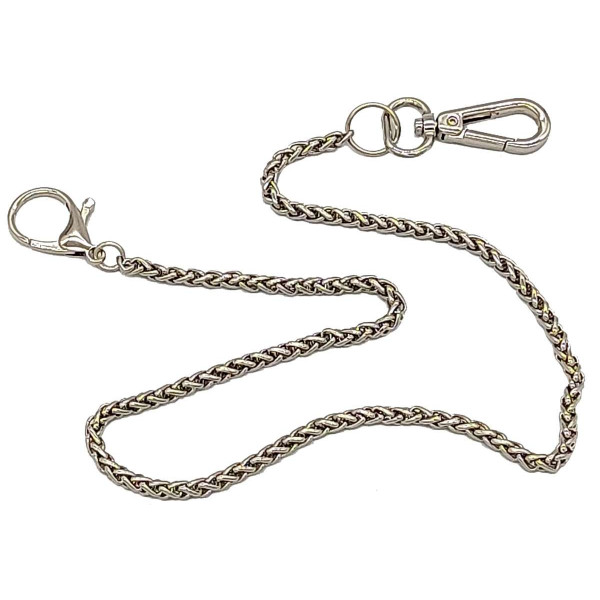 Řetěz proplétný, hadovitý s karabinami, stříbrný