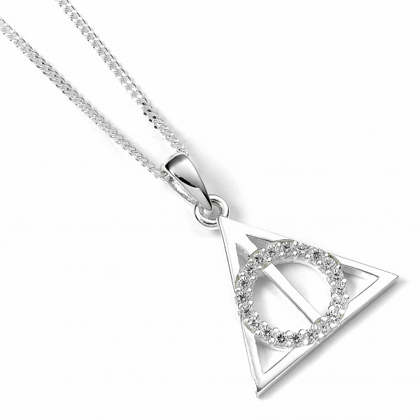 HARRY POTTER | Stříbrný náhrdelník s řetízkem Relikvie smrti s krystaly SWAROVSKI