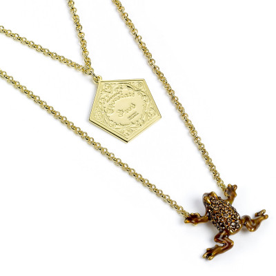 HARRY POTTER | Stříbrný, pozlacený  náhrdelník Čokoládová žabka s krystaly SWAROVSKI, HPSN157